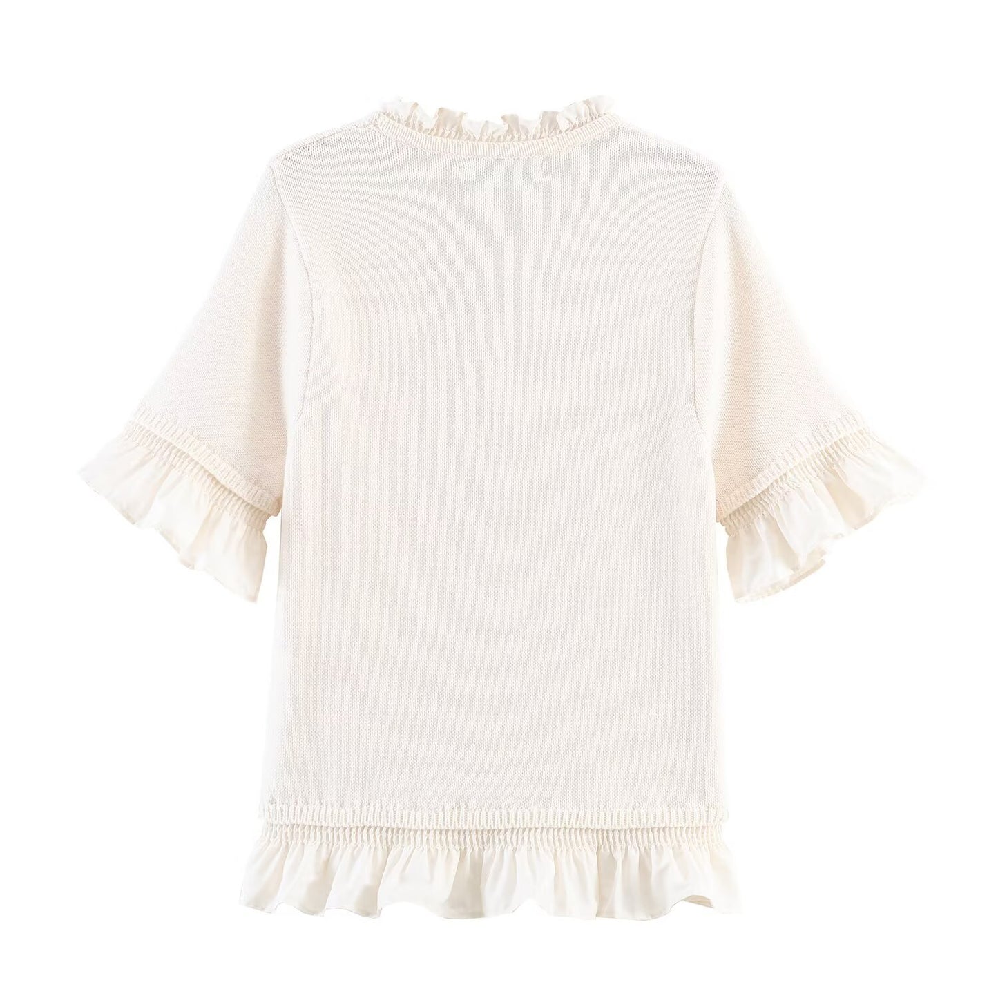Women's O-Neck short sleeved patchwork knit shirt
