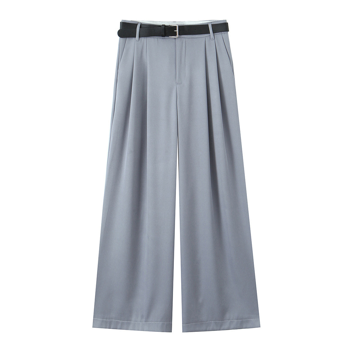 Women's new fashion belt decoration multi-color loose casual double pleated pants retro high waisted side pocket women's pants