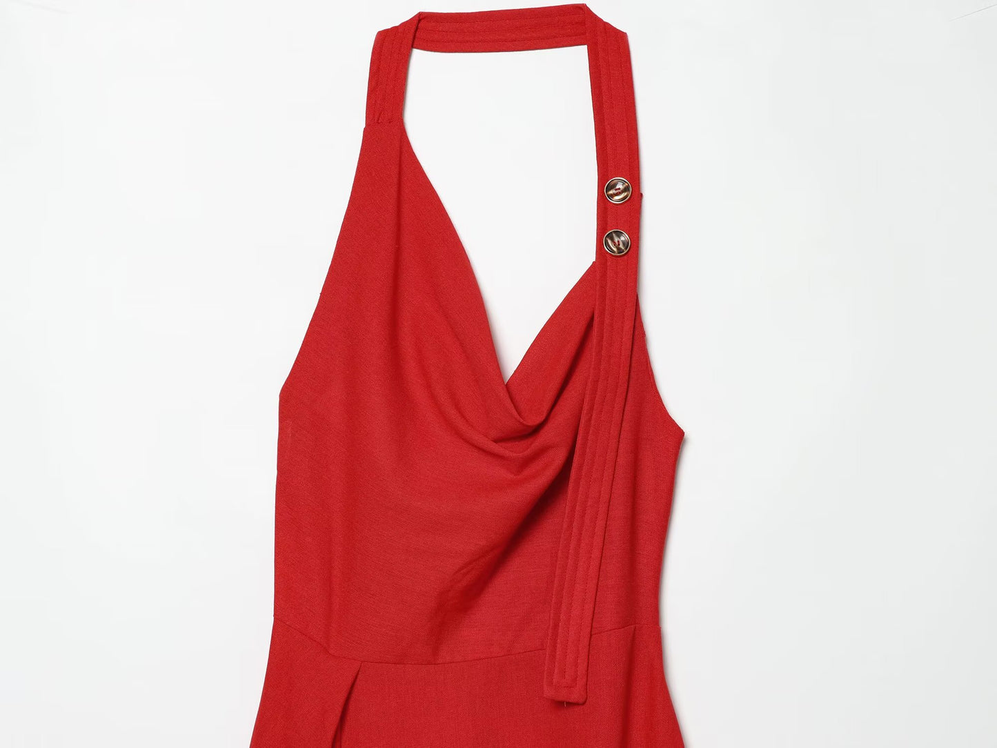 Women's linen blend hanging collar MIDI dress
