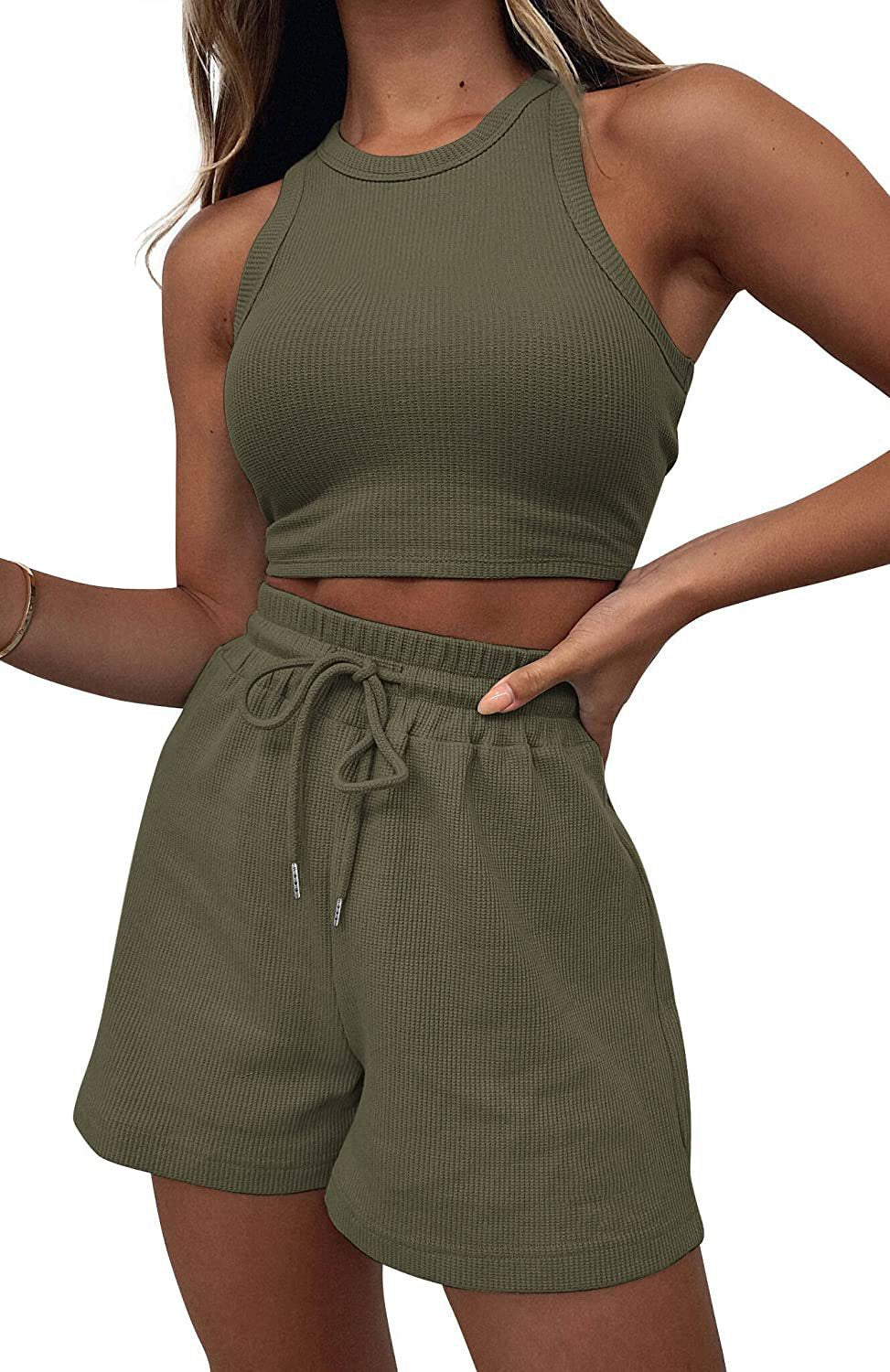 Women's Summer New Wild Sports Suit Solid Color Vest Fashion Casual Short 2-piece Yoga Suit
