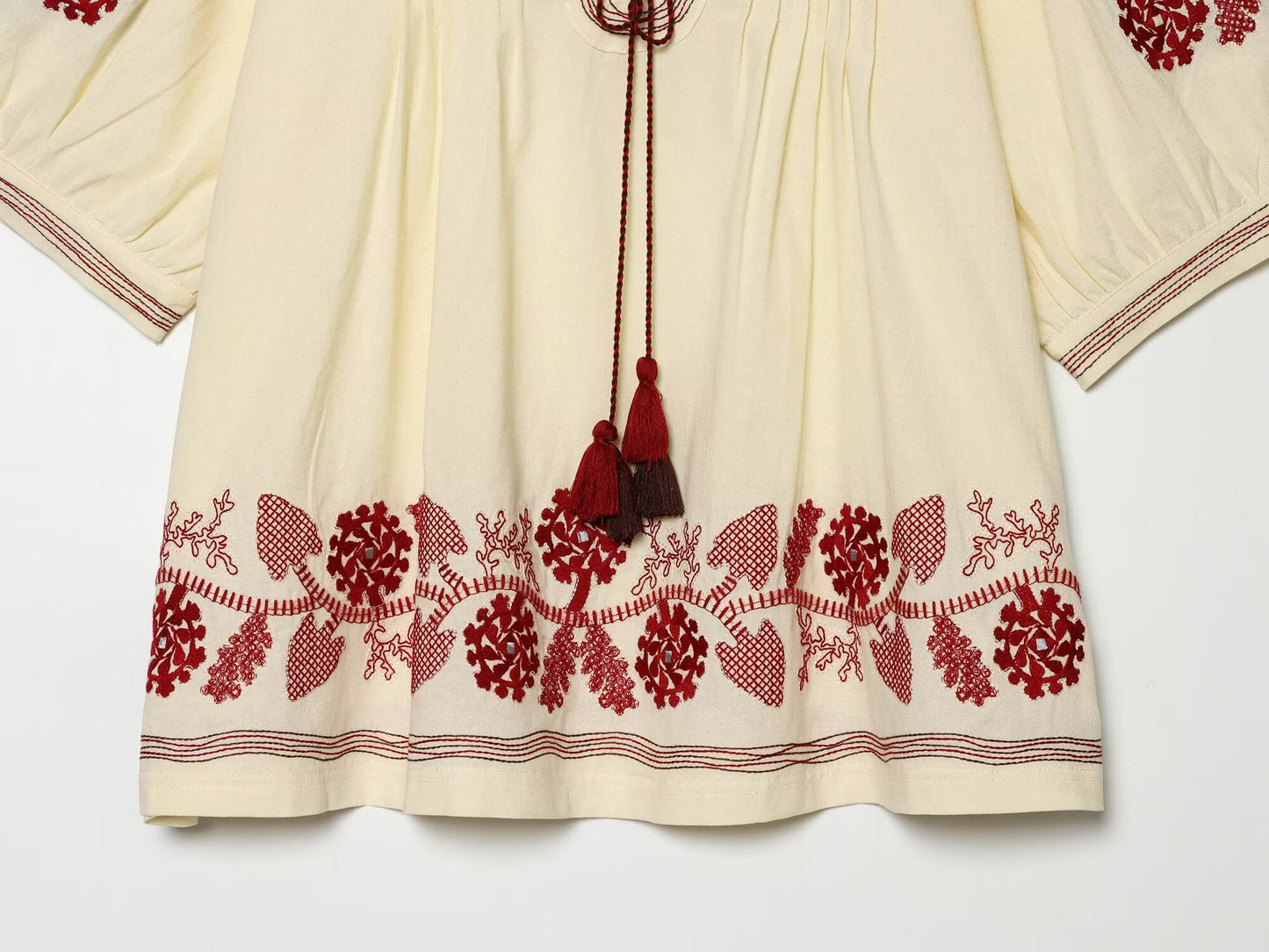 Women's tassel decorated embroidered shirt