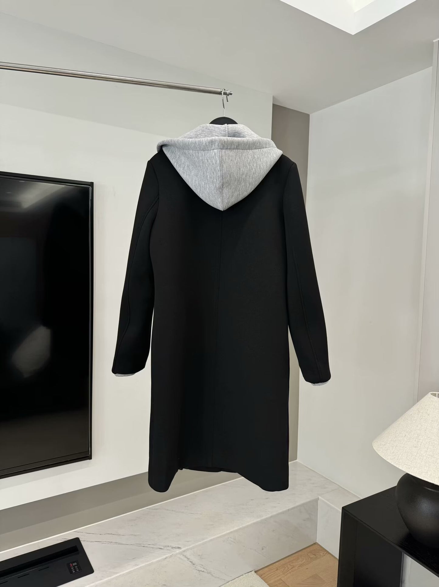 Women's loose long style detachable hooded patchwork coat
