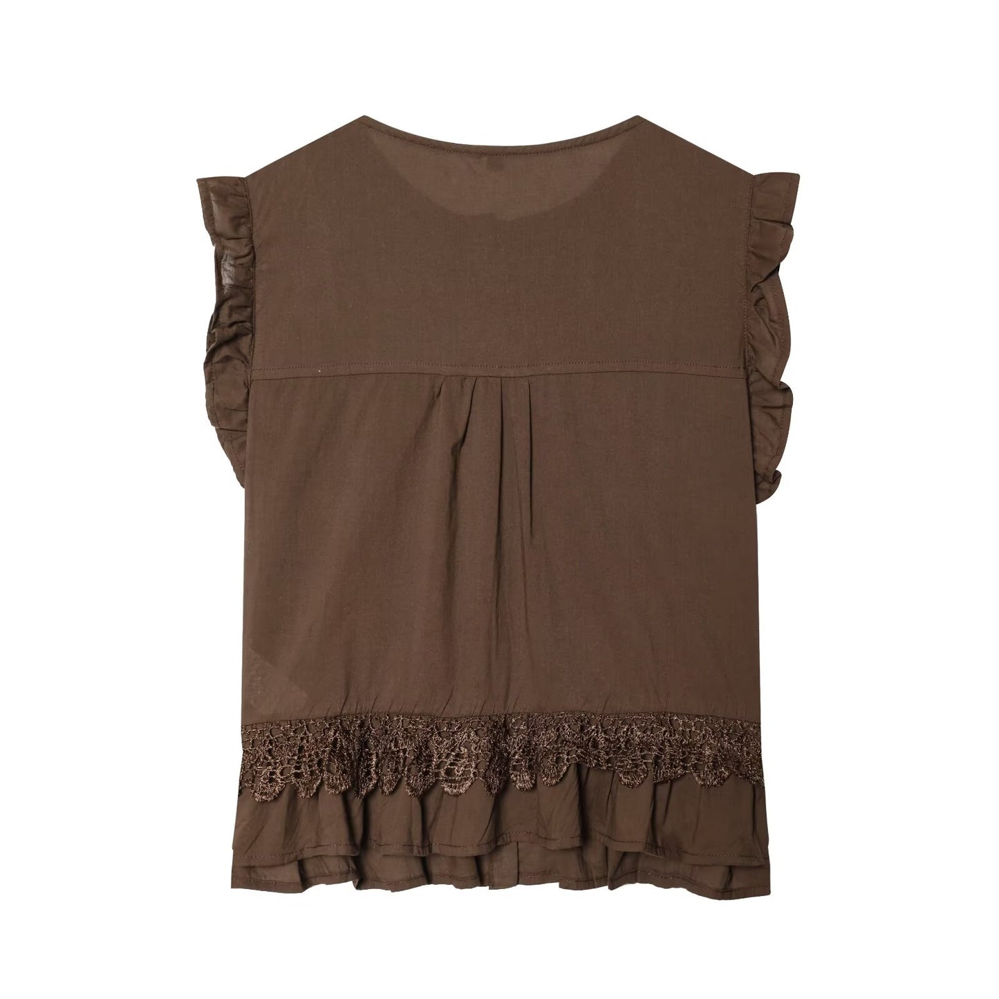 Women's vertical lace decoration sleeveless shirt