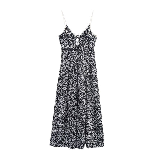 Women's Sweet Fashion Flower Printed suspender Midi Dress