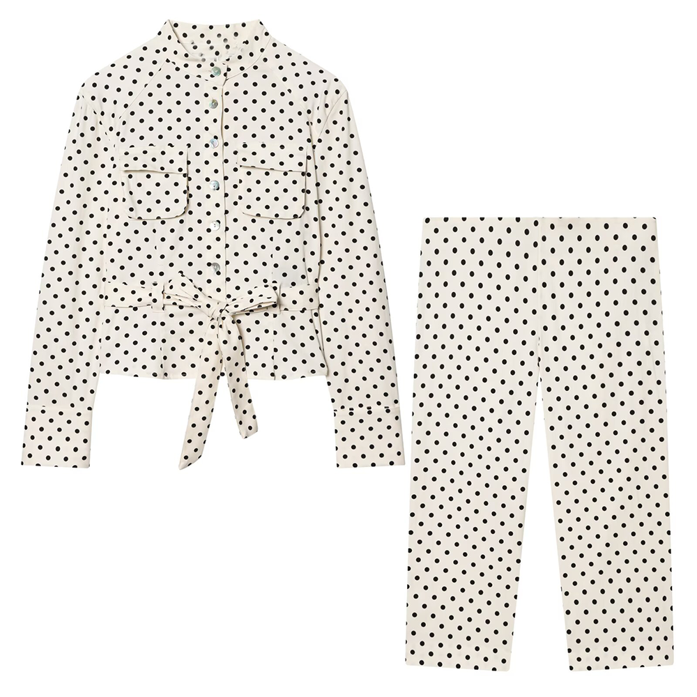 suit Women's 2 pieces polka dot shirt style Coat+Pants