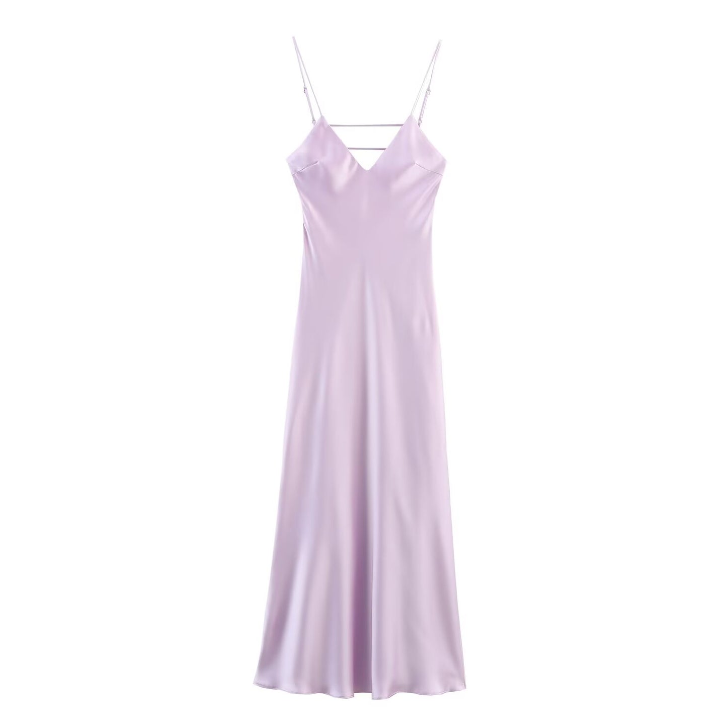 Women's summer chic Fashion multi colored satin texture suspender MIDI dress