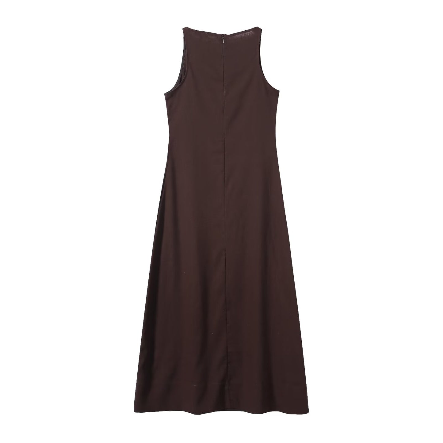 Women's slim linen blended MIDI dress