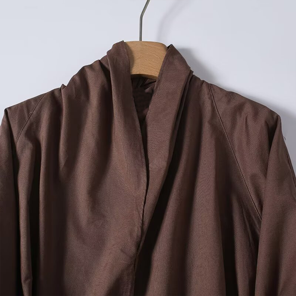 Women's long sleeved linen blended V-neck shirt