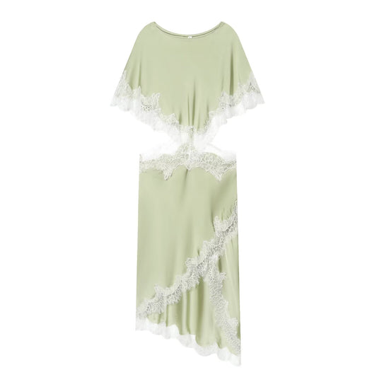 Women's opening design lace patchwork MIDI dress