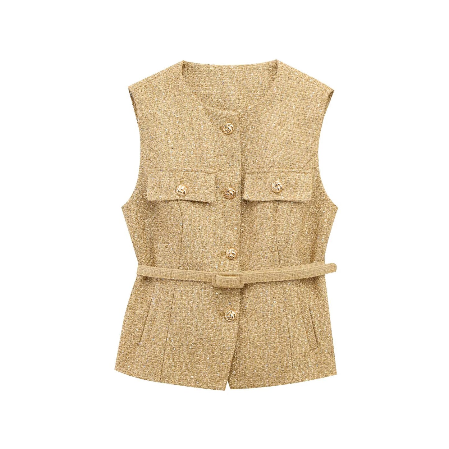 Women's with Belt bead decoration textured vest