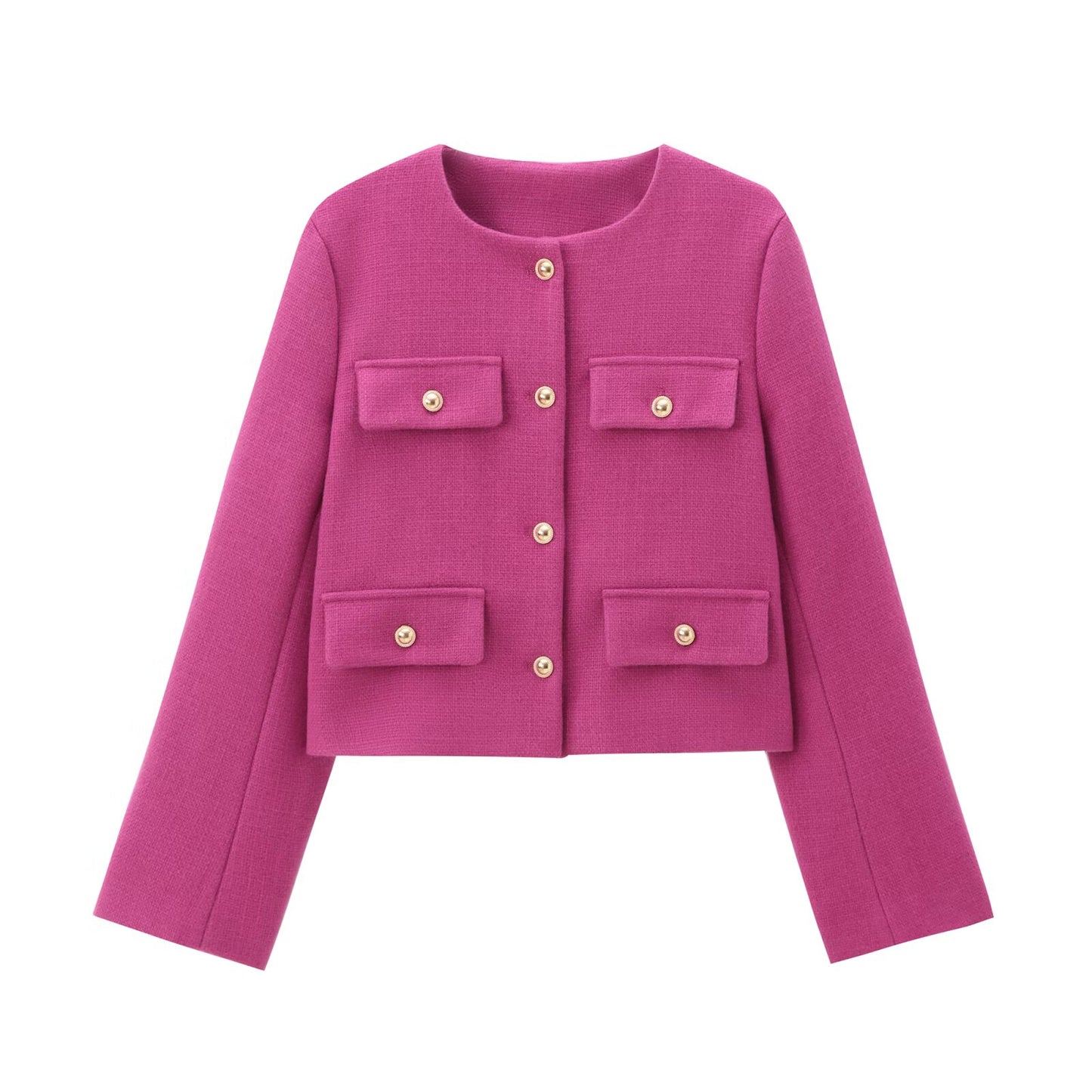 Women's new flip cover decoration short O Neck Blazer Coat