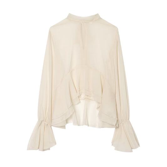 Women's layered decorative semi transparent top