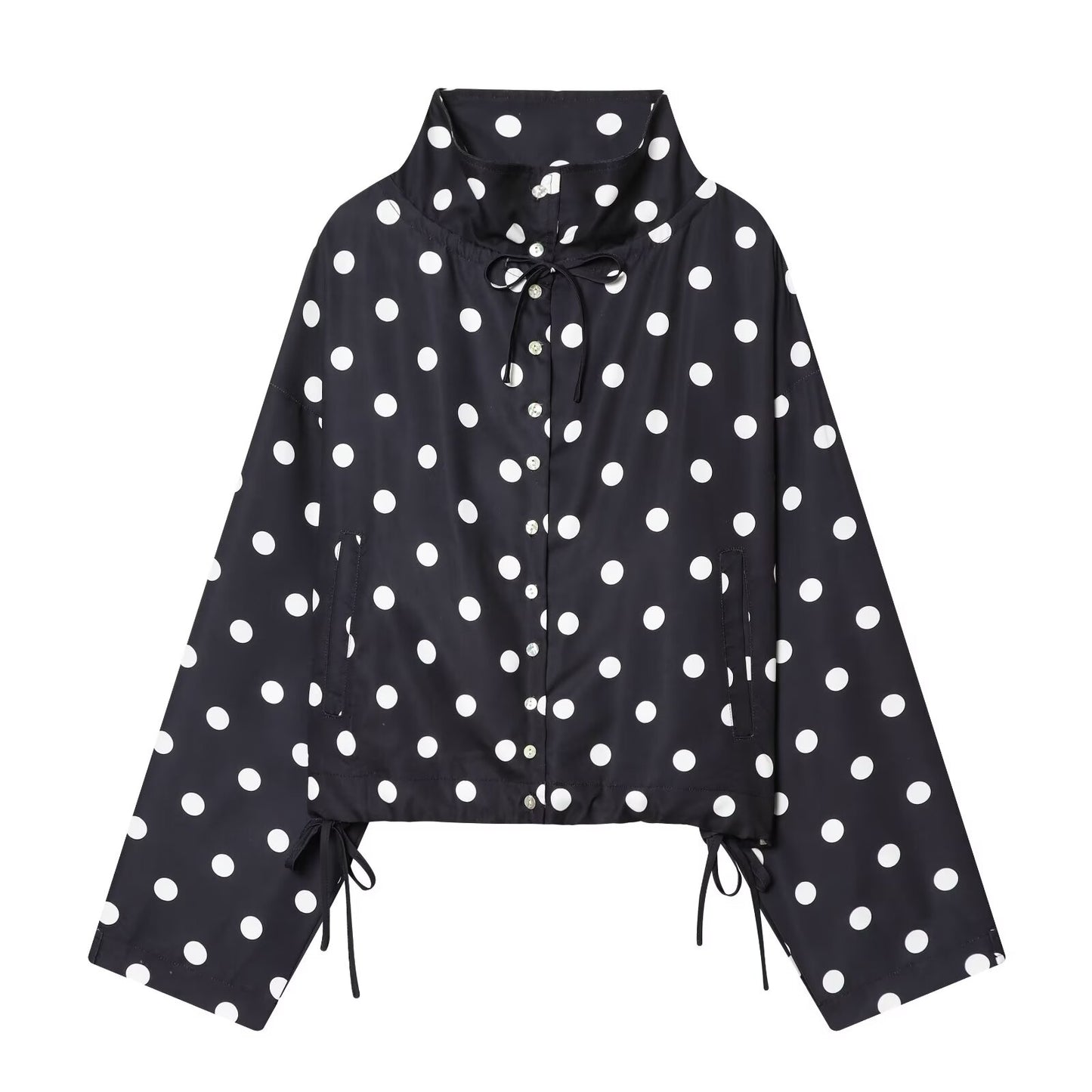 Women's lace up decorative casual polka dot Coat