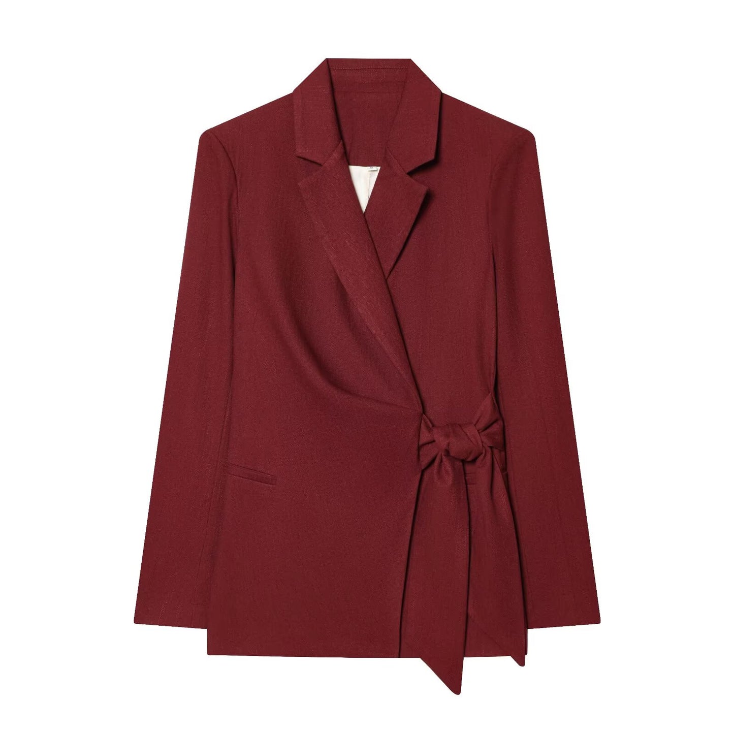 suit Women's 2 pieces casual linen blend lace up Blazer Coat +Pants