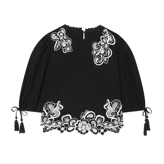 Women's Bubble Sleeve Short Embroidered Shirt