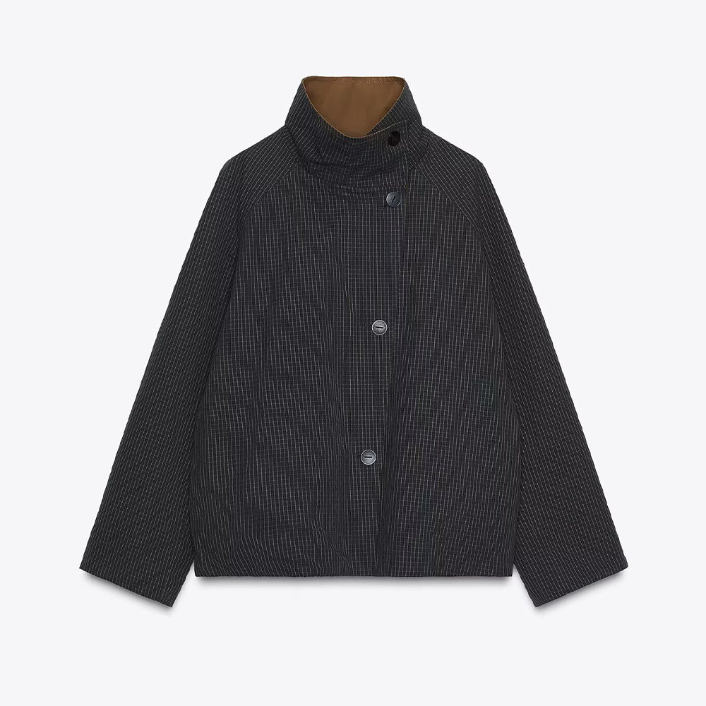 Women's short double-sided wear plaid windbreaker Coat