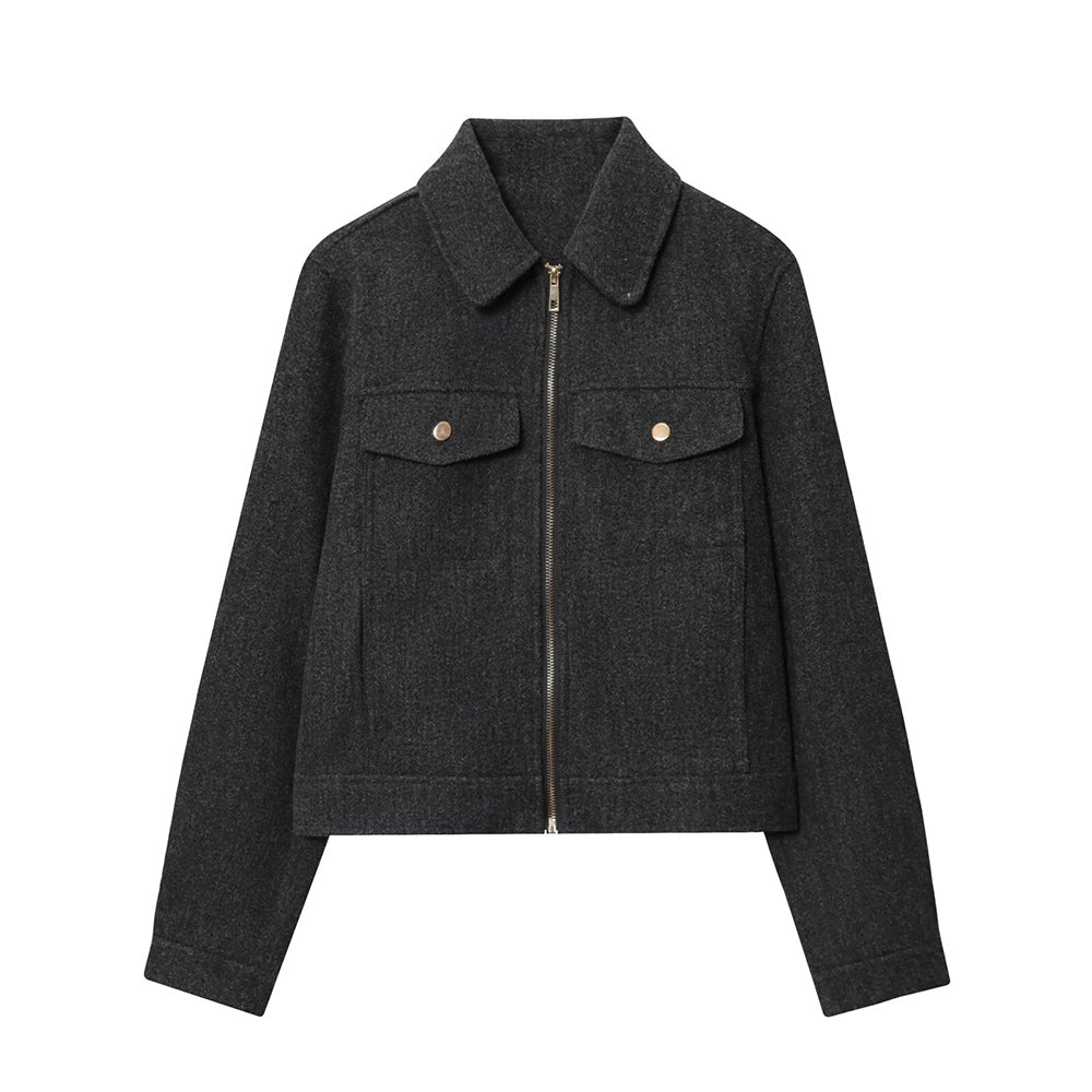 Women's new fashion long sleeved soft textured zipper jacket Coat