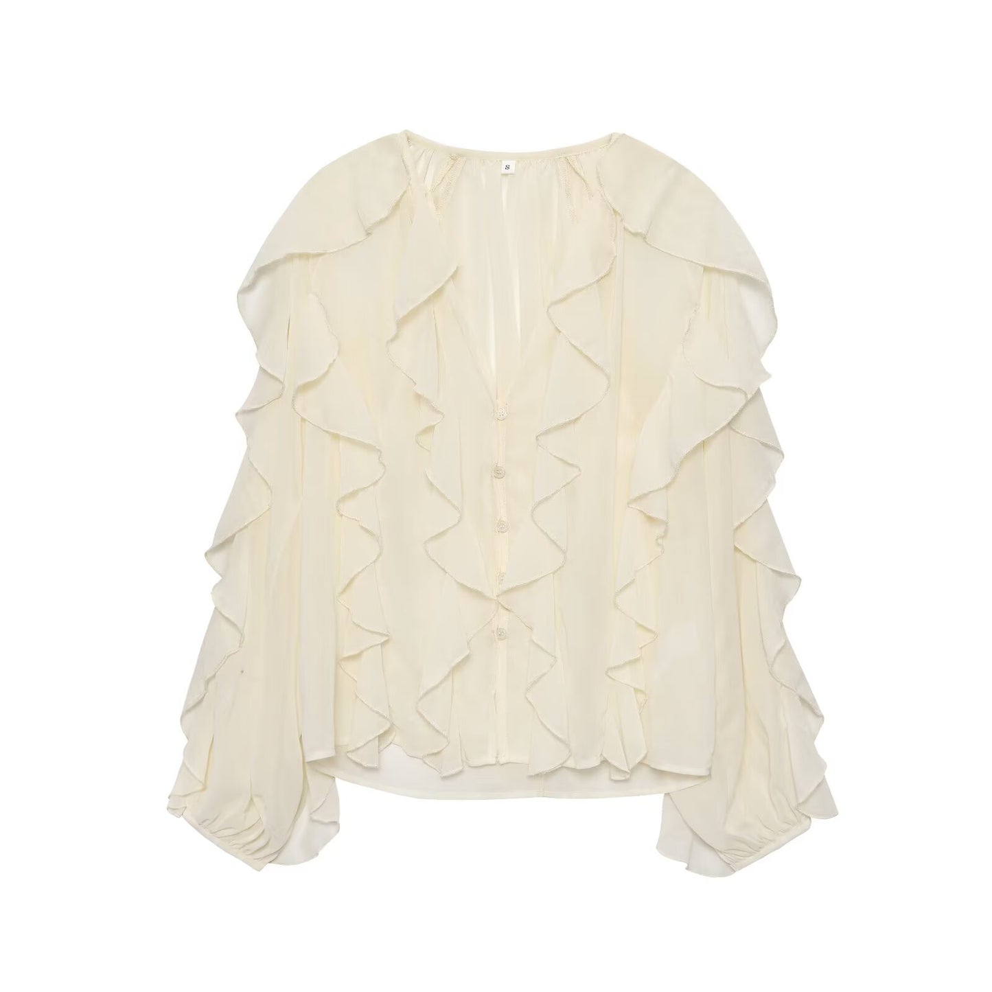 2025 Women's new fashion ruffled V-neck long sleeved shirt