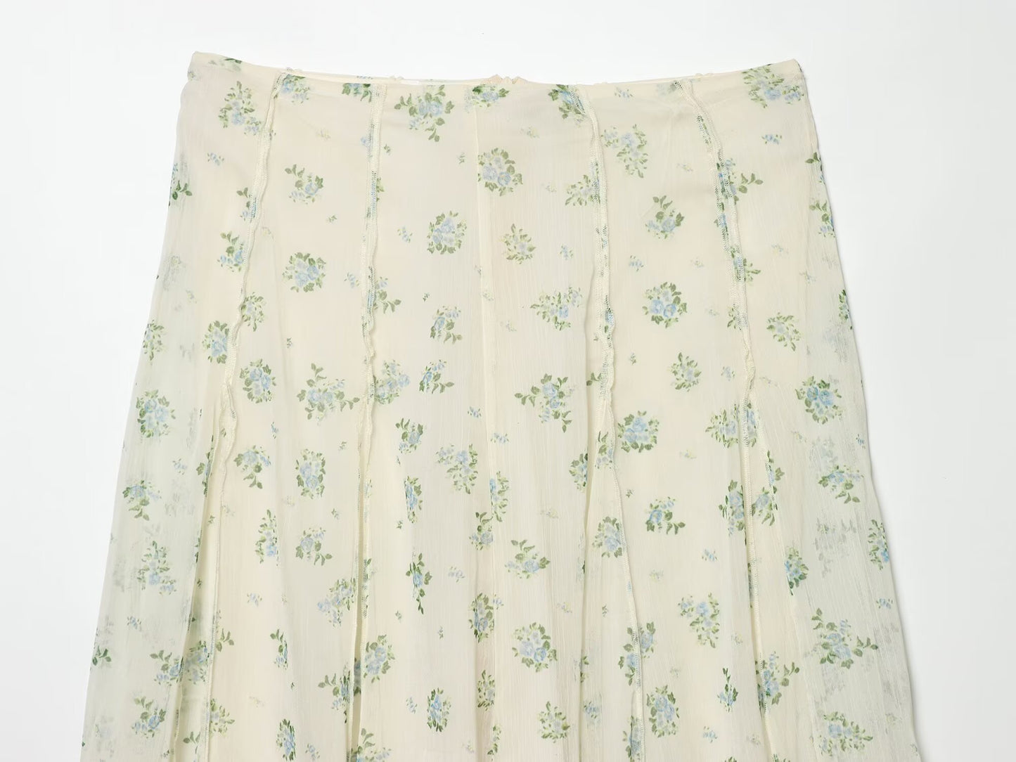 suit Women's 2 pieces chiffon floral A-line MIDI skirt+floral top