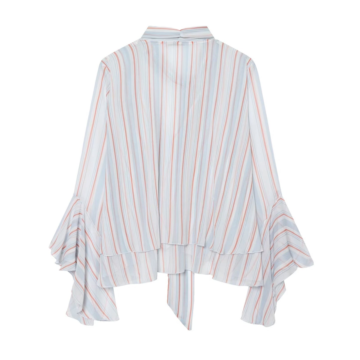 Women's striped ruffle edge ribbon top
