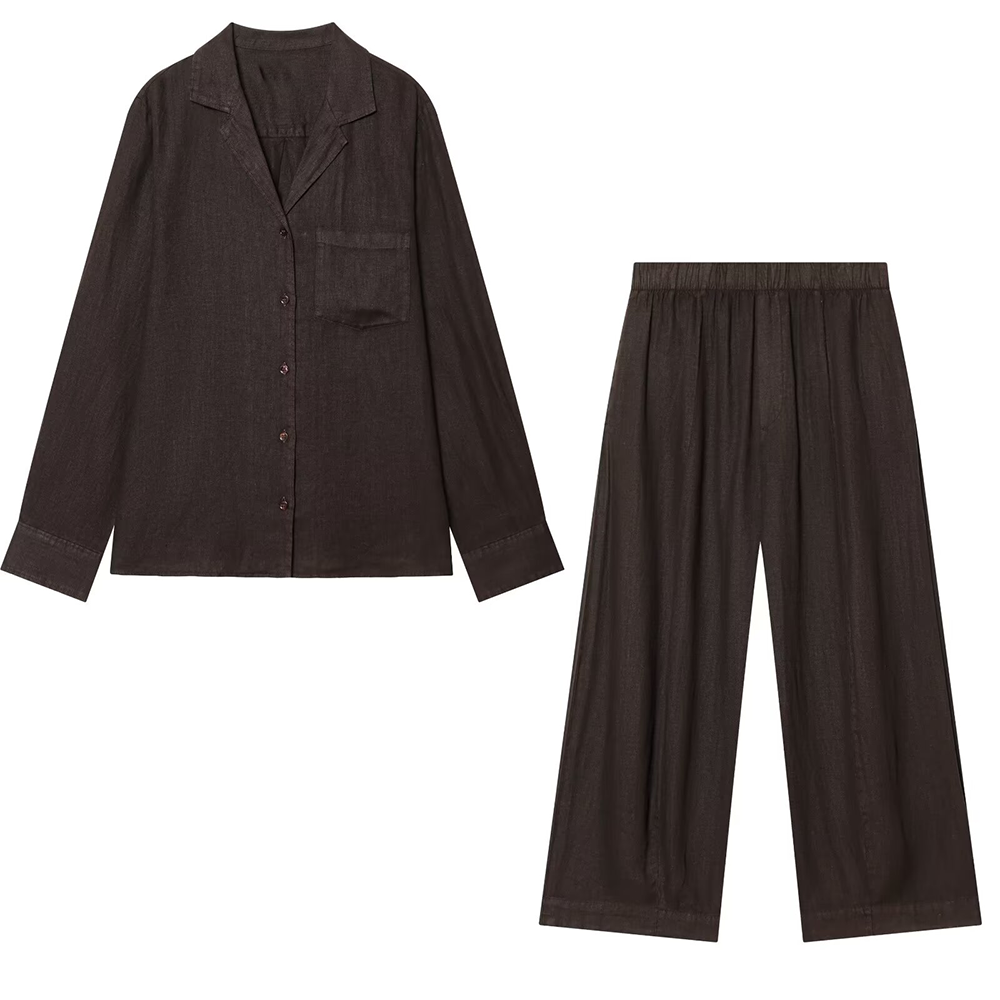 suit Women's 2 pieces pocket decoration linen blend shirt+Pants+ Shorts