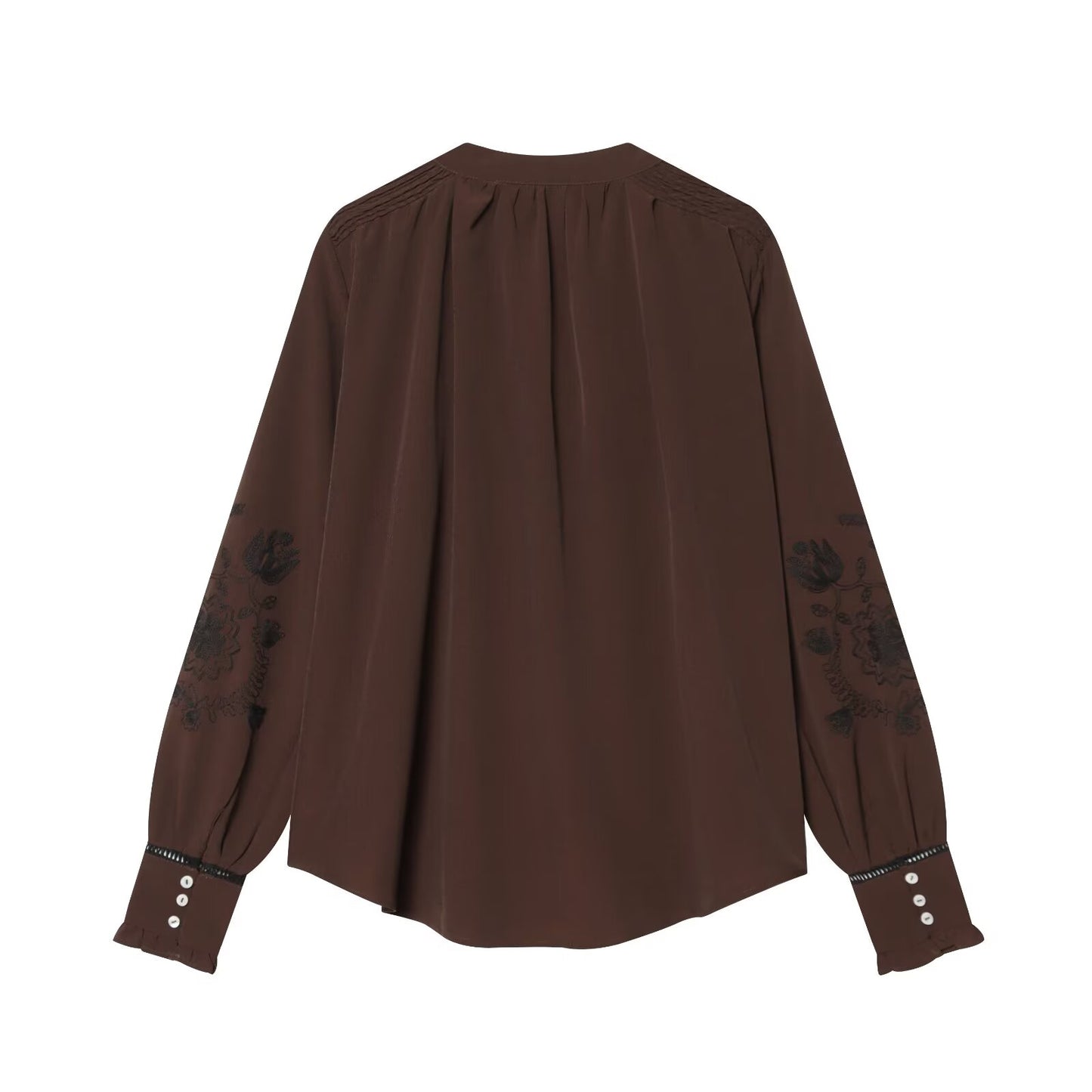 suit Women's 2 pieces lace up decorative embroidered shirt+pants