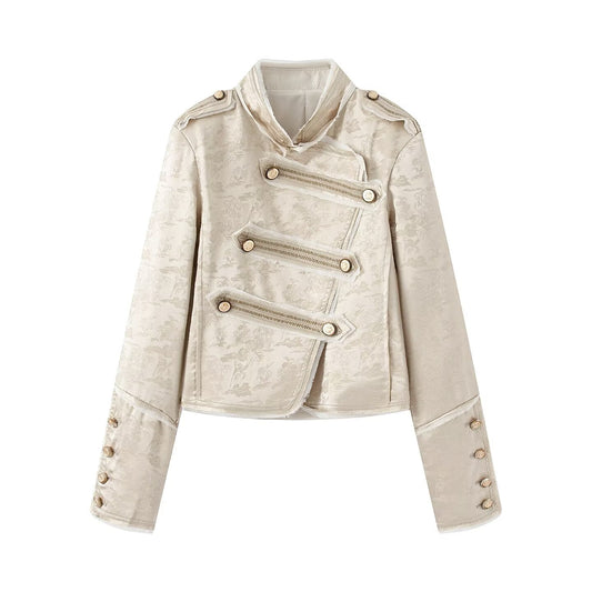 Women's standing collar short jacquard jacket