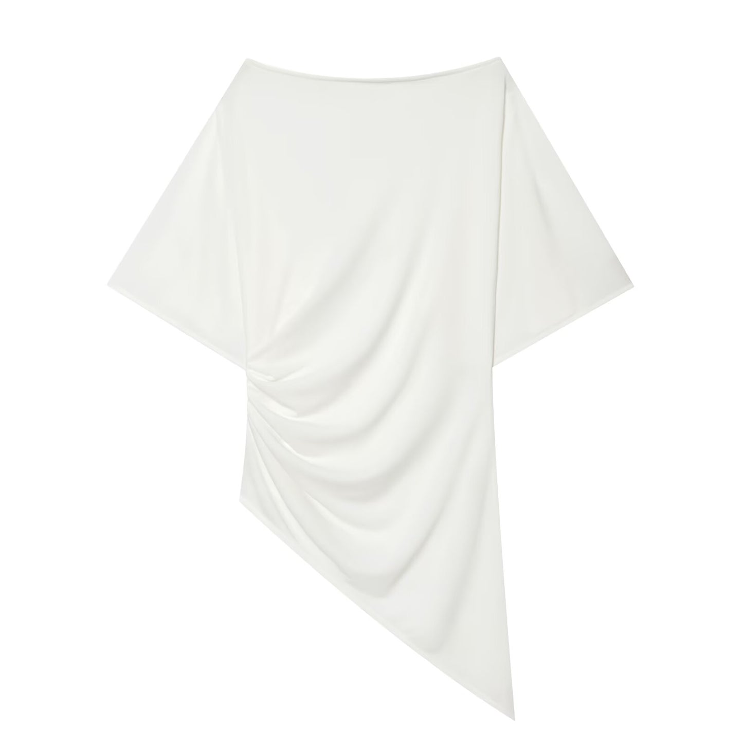 Women's boat neck asymmetrical pleated top