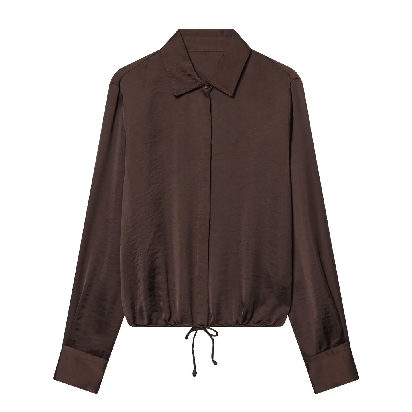 Women's with drawstring satin textured shirt