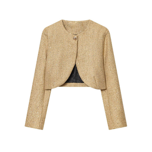 Women's metallic thread decoration short buckle Coat
