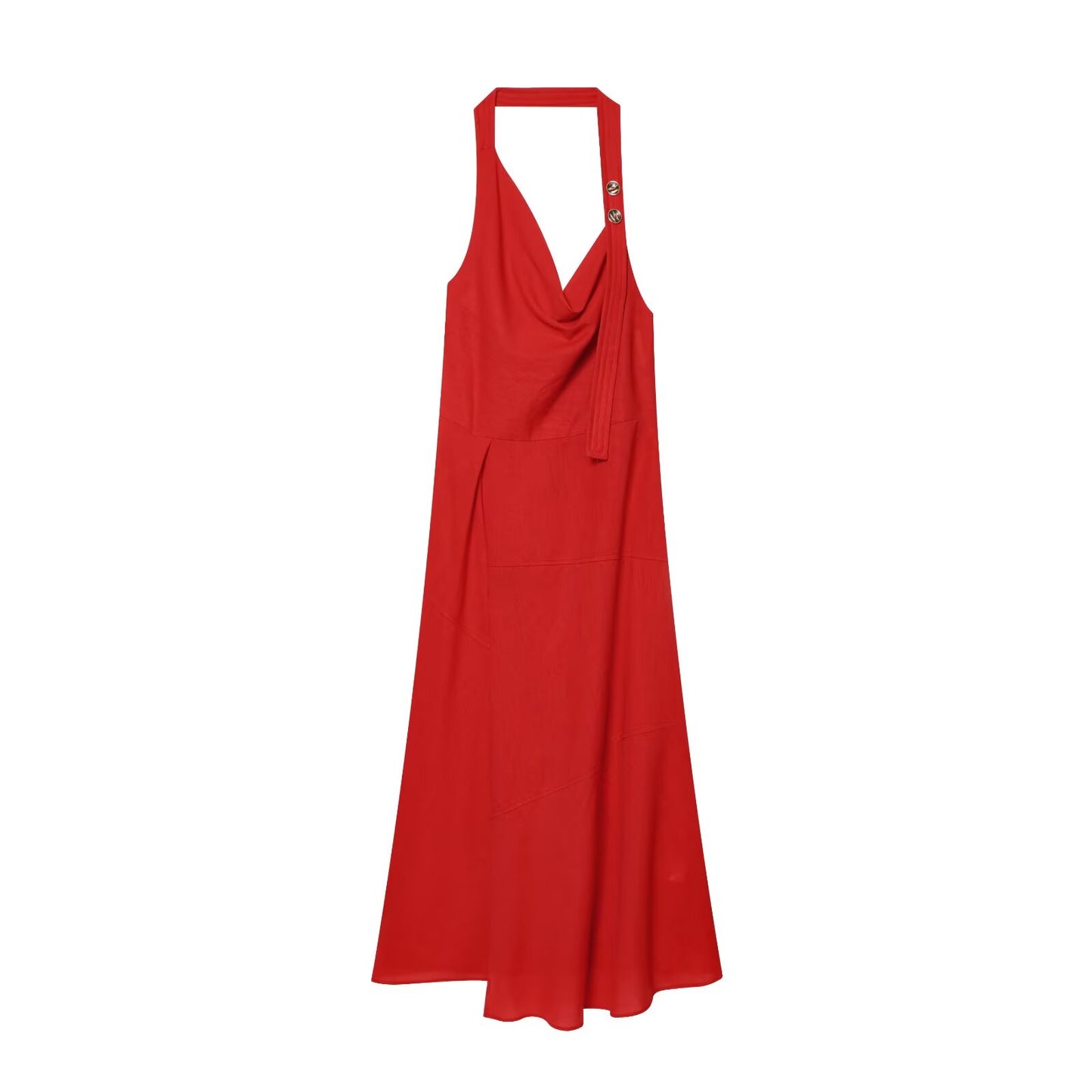 Women's linen blend hanging collar MIDI dress