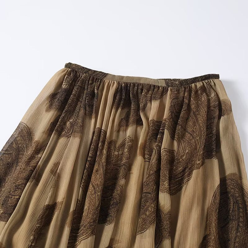 Women's casual retro printed MIDI skirt