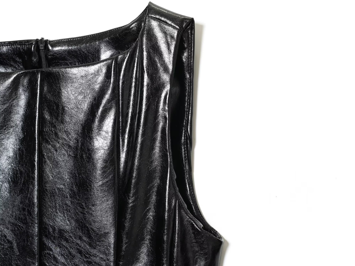 Women's new with Belt sleeveless faux leather effect vest top