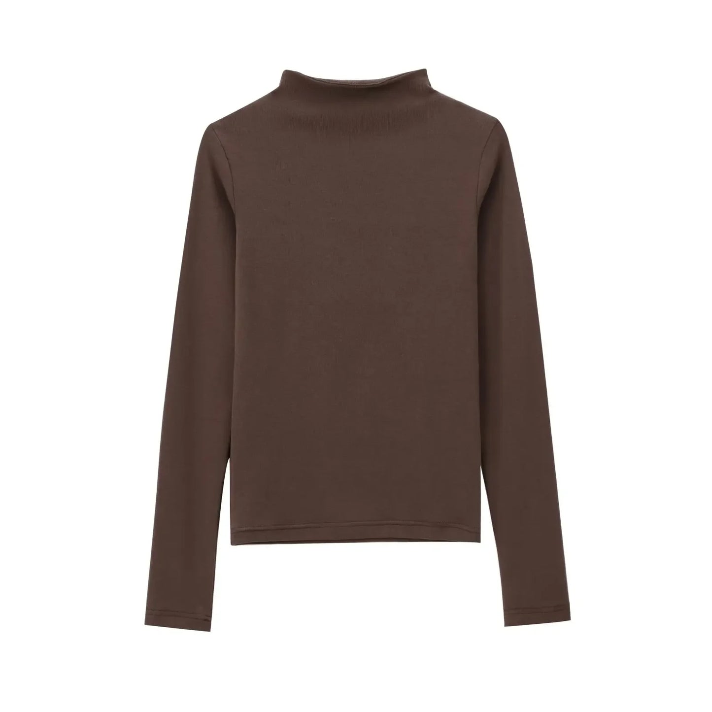 Women's new fashion elastic slim versatile cotton T-shirt top retro half high neck long sleeved women's pullover shirt chic top