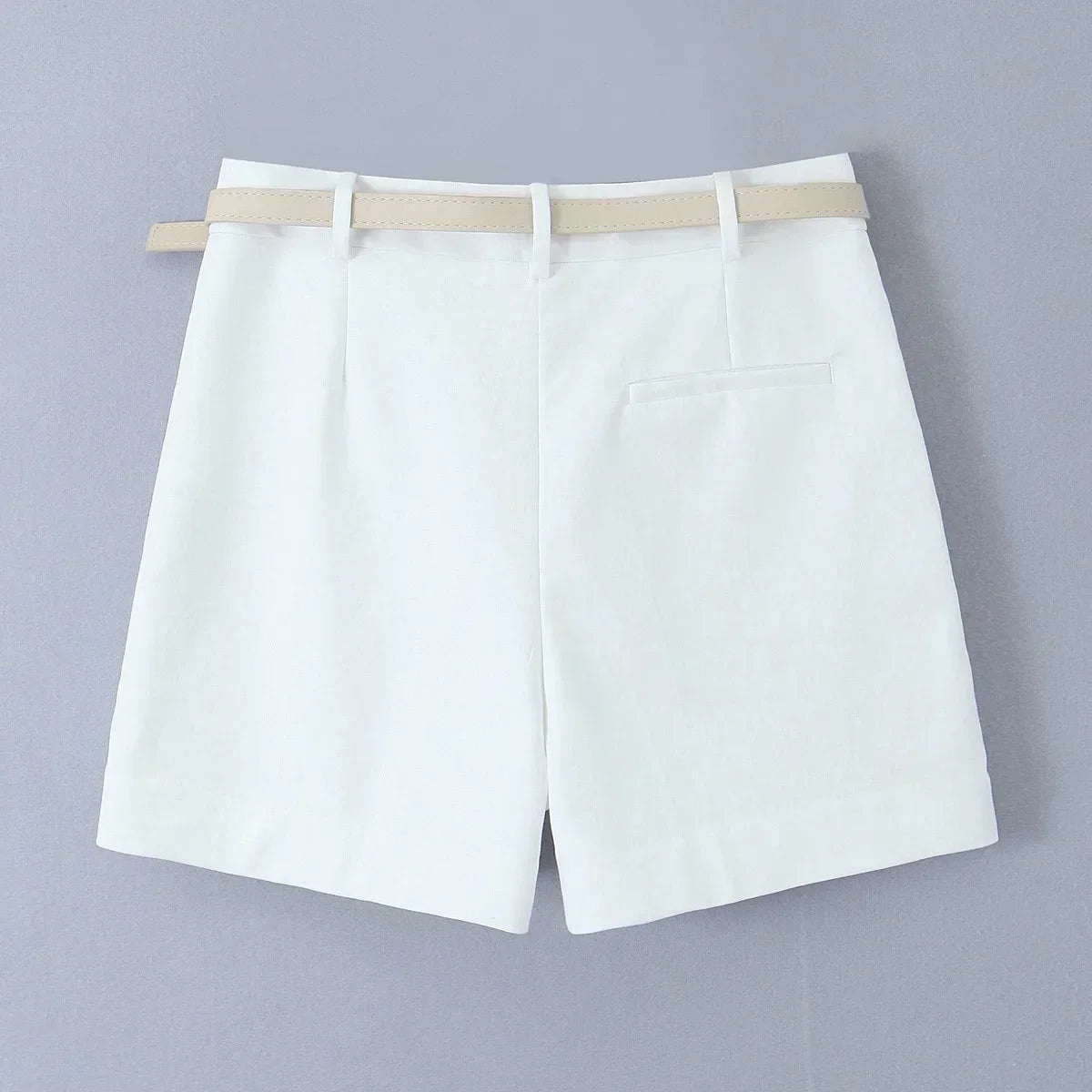 Women's New Chic Fashion Belt Decoration Casual Versatile Pleated Shorts Retro High Waist Side Pocket Women's Shorts