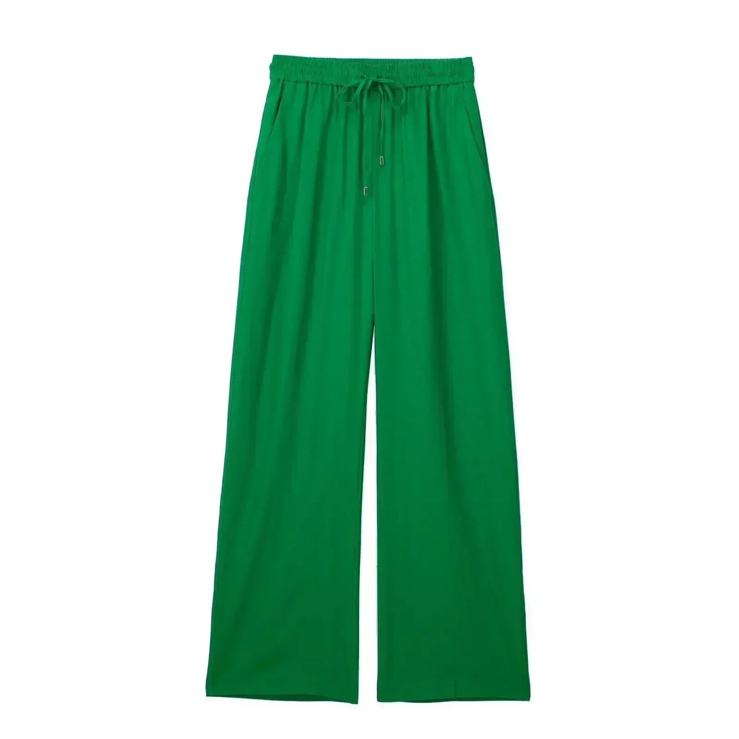 Women's New Chic Fashion Loose Side Pocket Linen Blended Wide Leg Pants Retro Elastic Waist Drawstring Women's Pants Mujer