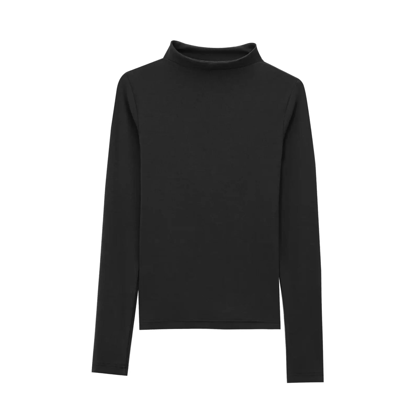 Women's new fashion elastic slim versatile cotton T-shirt top retro half high neck long sleeved women's pullover shirt chic top