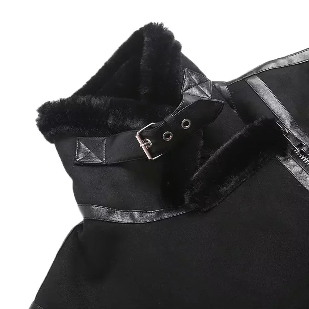 Women's 2023 Fashion Thick Winter Warm Loose Fur All-in-One Jacket Retro Long Sleeve Zipper Female Outerwear Chic Top Muje
