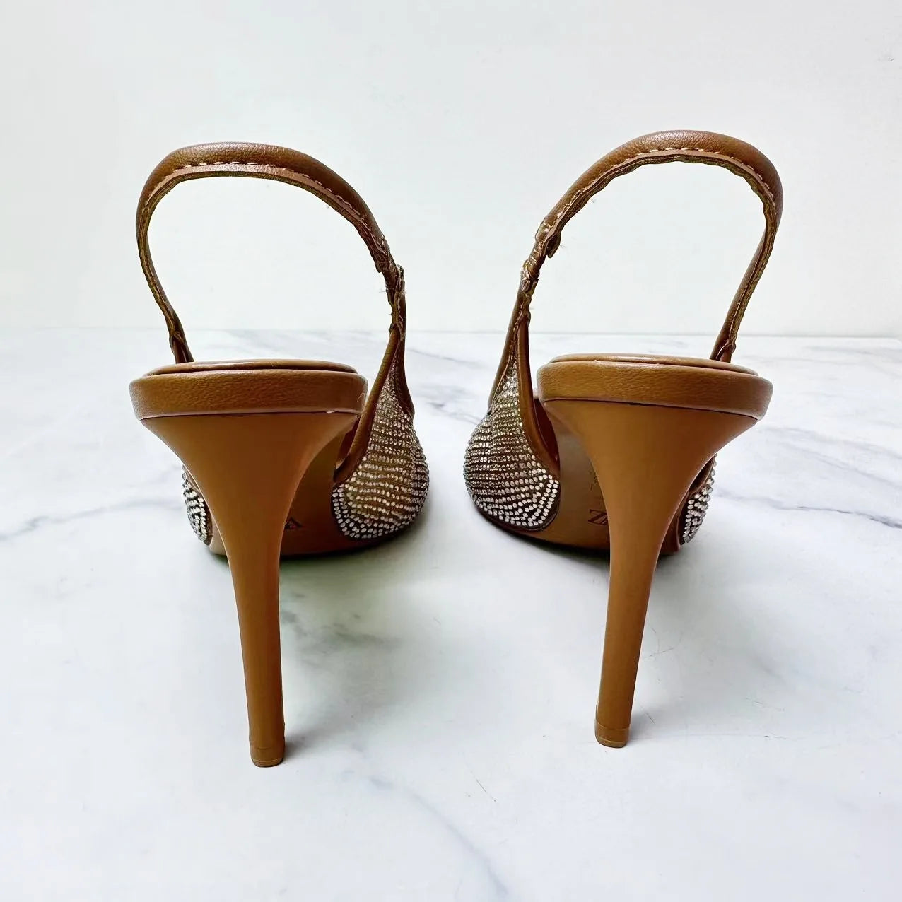 New 2024 Women's Fashion Women's Shoes Brown Fashion Bright Diamond Mesh With Pointed High-heeled Sandals Women.