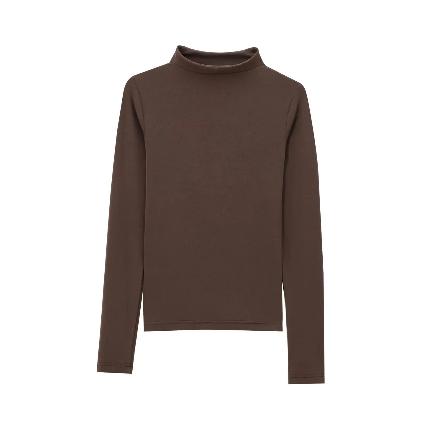 Women's new fashion elastic slim versatile cotton T-shirt top retro half high neck long sleeved women's pullover shirt chic top