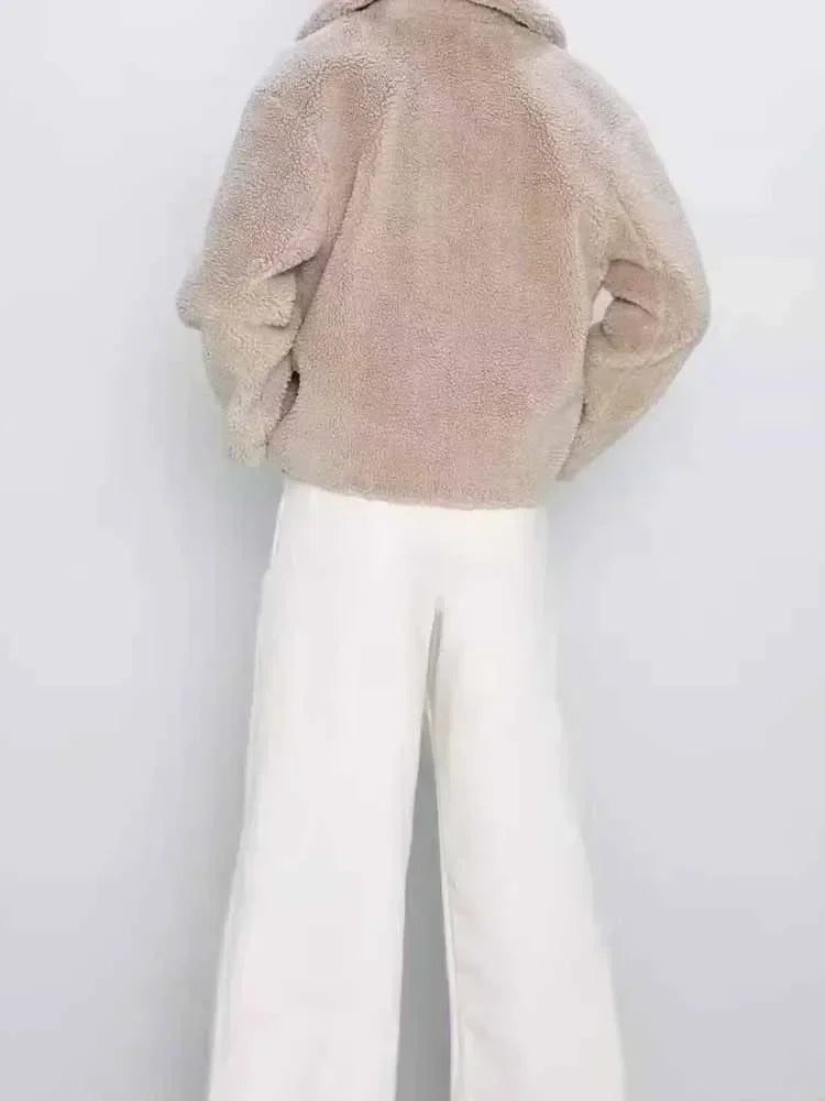 Women's 2024 New Fashion Loose Single breasted Thick Warm Lapel Fleece Coat Retro Long Sleeve Pocket Women's Coat Chic Top