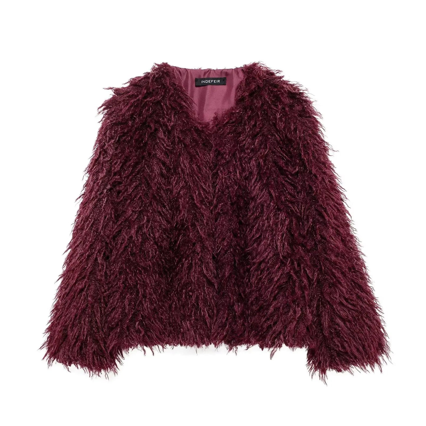 Women's winter Fashion loose faux fur effect warm V Neck Blended Coat retro long sleeved button up women's Coat Chic top