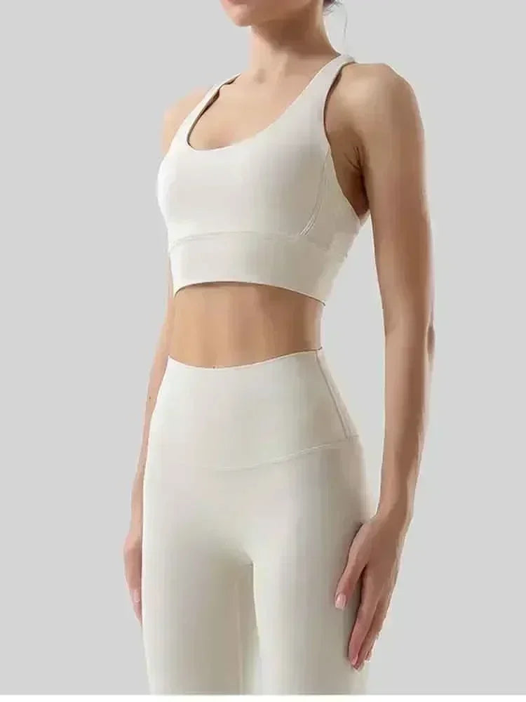 Yoga New Double-sided Sanding Cross Back Sports Bra Shockproof Gathered Yoga Bra Fitness.