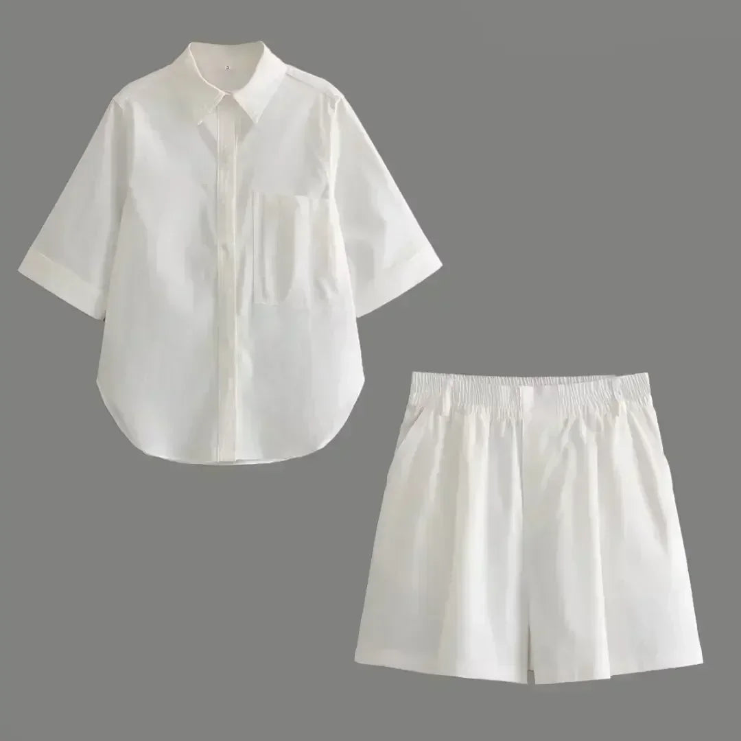 Women's new fashion large pocket decoration loose linen blend casual shirt retro short sleeved Button up women's shirt