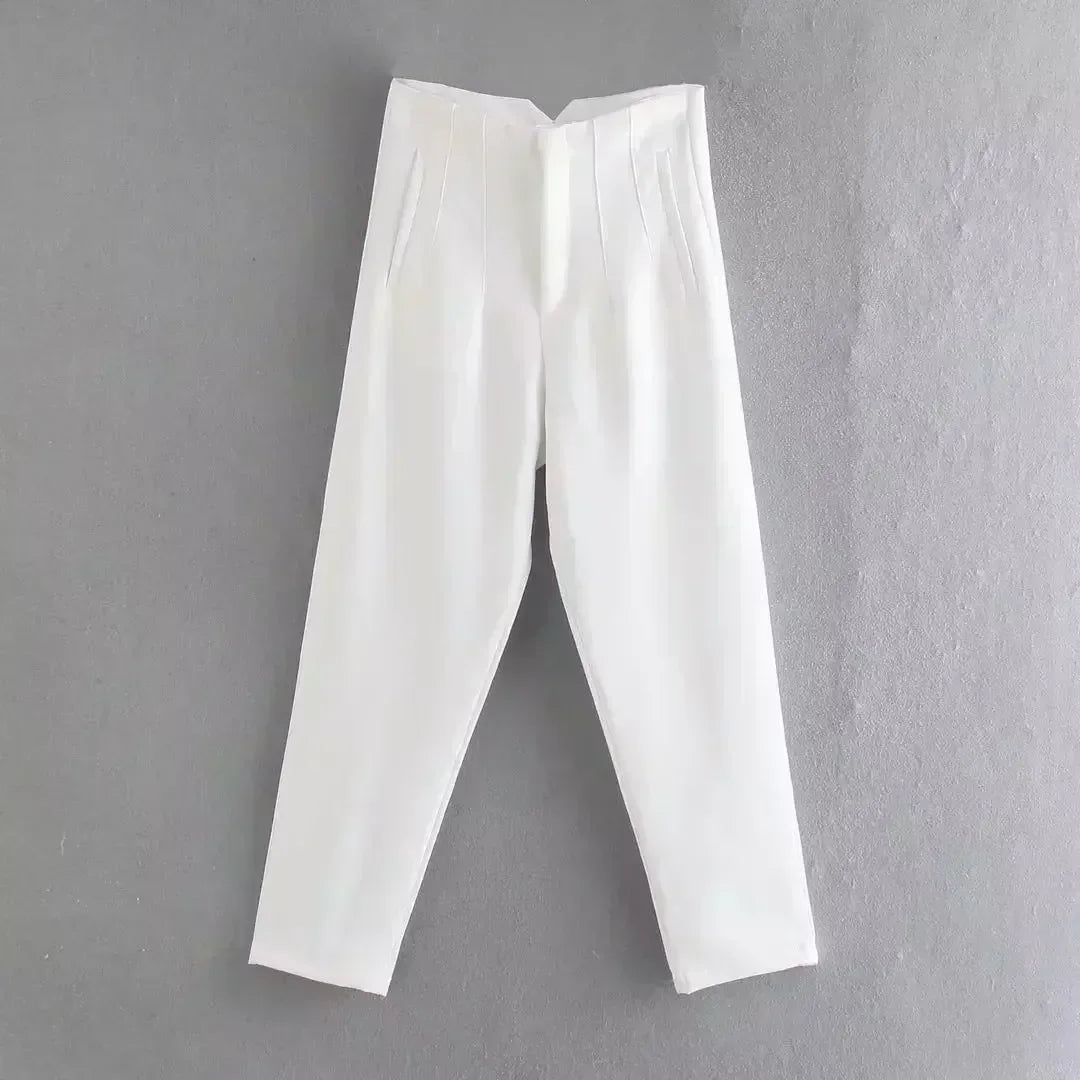 Woman Pants 2023 Chic Fashion Office Wear Pants For Women Vintage High Waist Zipper Fly Female Ankle Trousers Mujer