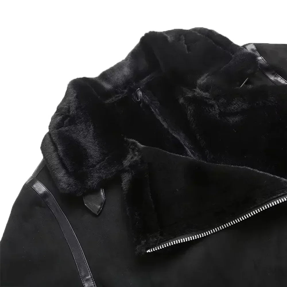 Women's 2023 Fashion Thick Winter Warm Loose Fur All-in-One Jacket Retro Long Sleeve Zipper Female Outerwear Chic Top Muje