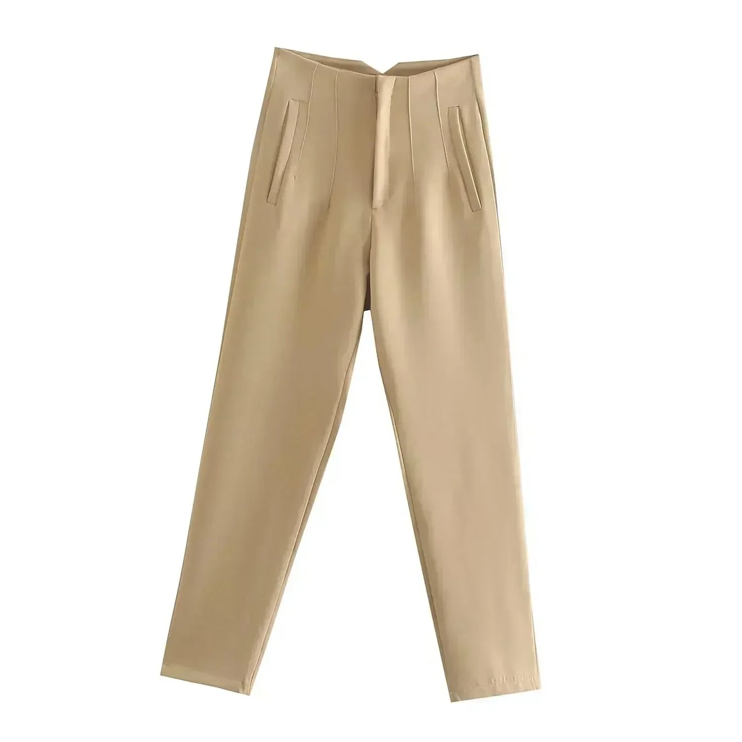 Women's Summer New Chic Fashion Side Pocket Decoration Casual Striped Pants Retro High Rope Zipper Women's Ankle Pants Mujer