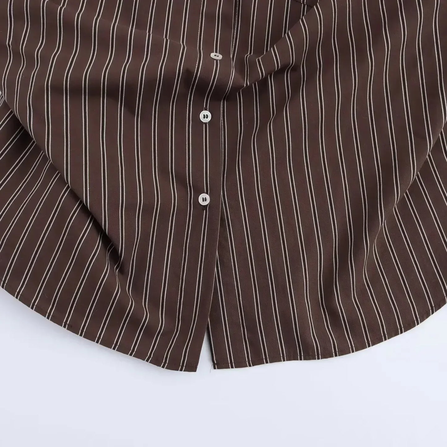 Women's new fashion pleated decoration loose single breasted casual striped shirt retro bat long sleeved women's shirt chic top