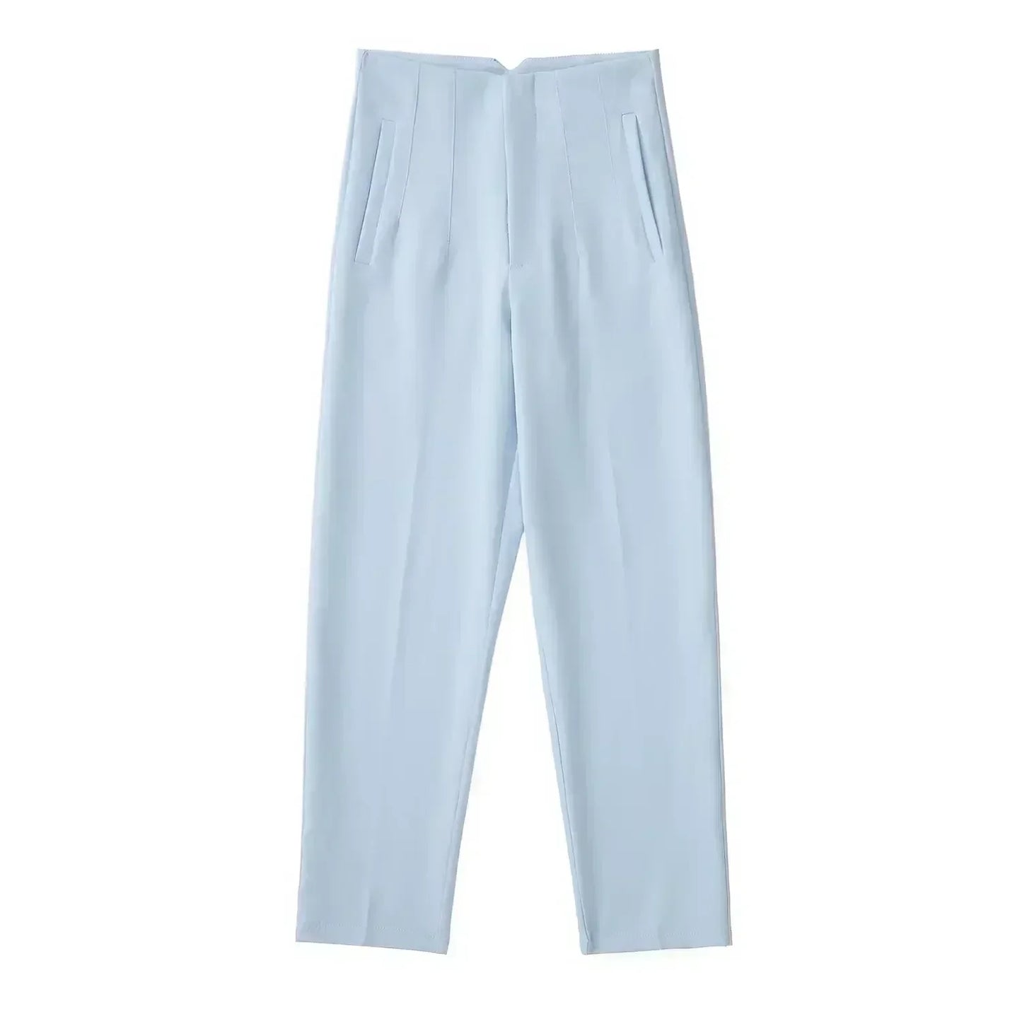 Women's Summer New Chic Fashion Side Pocket Decoration Casual Striped Pants Retro High Rope Zipper Women's Ankle Pants Mujer