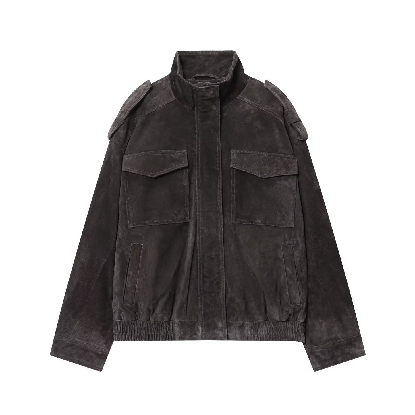 Women's stand collar suede textured jacket Coat